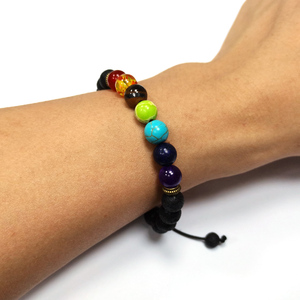 Dropshipping Classic 7 Chakra Pulsera con cuentas de piedra de lava natural Ágata Piedra principal para yoga y curación para aniversarios - Product Image 6