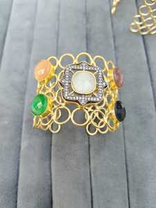 Bracelet manchette ajustable en laiton avec pierres, bijoux ethniques indiens traditionnels pour femmes, bracelet de mode pour mariage et fêtes - Product Image 2