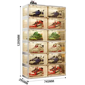 鞋盒透明塑料可堆叠鞋盒，适用于带磁性门的运动鞋