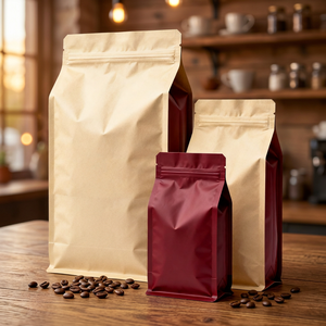 Sachet refermable personnalisé en papier kraft biodégradable de qualité alimentaire pour grains de café avec valve et fermeture éclair, emballage OEM ODM - Product Image 3