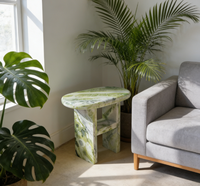 Table d'appoint ovale en marbre vert naturel poli, imperméable, avec veinage unique, pour chambre à coucher, salon, villa