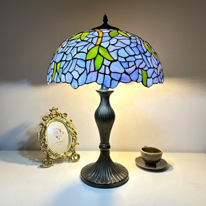 LongHuiJing 16Inch Wisteria Stained Glass Dome Table Lamp Flexible Eco-Friendly AC Blue Purple Shade Simple Design for Living - Product Image 3
