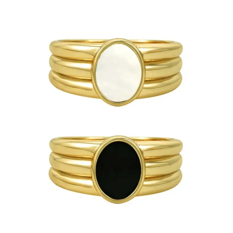 Gemnel best selling products 2023 chunky unisex ring 925 silver black onyx gemstone mother of pearl stacked signet ring