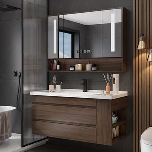 Meuble-lavabo mural haut de gamme sur mesure, design moderne, en contreplaqué, grand espace de rangement pour la rénovation de maisons de luxe et les écoles - Product Image 2