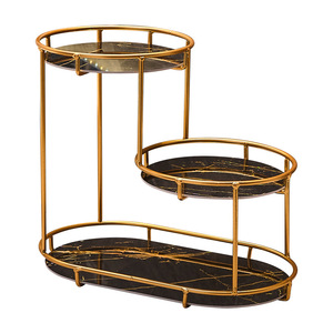Bathroom Storage Rack 3 Tier Marble Top Gold Frame <b>Freestanding</b> Vanity Organizer for Cosmetics Toiletries - Product Image 5