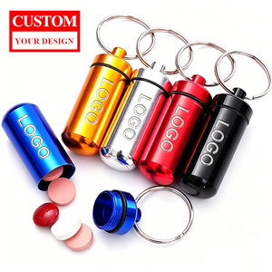Nouveaux produits : Boîte à pilules en aluminium avec porte-clés, logo personnalisé, mini flacons à médicaments portables et étanches, porte-clés métalliques pour le voyage - Product Image 1
