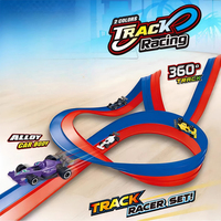 Circuit de course flexible en PE de 5 m, ensemble de jeu de course DIY avec 4 voitures de couleurs aléatoires, jouet éducatif de piste de vitesse pour enfants