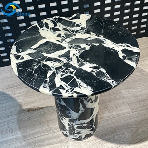 French Style Grand Antique <strong>Black</strong> Marble Top <strong>Side</strong> <strong>Table</strong> <strong>Round</strong> Luxury Corner <strong>Side</strong> <strong>Tables</strong> Living Room Modern Cylinder Pedestal - Product Image 3