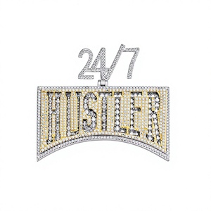 Pendentif Charme 24/7 Hustler en Moissanite, Argent 925, Strass en Cristal Micro-Serti, Bijou Unisexe Thème Hip Hop - Product Image 1