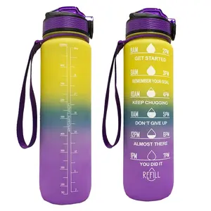 Motivational Water Bottle 2021 Ready To Ship Food Grade Gradient Color Large Size Tritan Motivational Fitness 1L Water Bottle