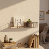 Étagères flottantes murales à double niveau en bois et fil métallique, style industriel, pour dortoir, loft, accessoires de maison