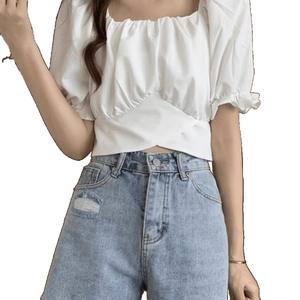 Vêtements pour femmes Mode estivale Lacets décontractés Couleur solide Col carré Femme Tout-aller Tempérament Apparaît Mince Tops à manches courtes - Product Image 4