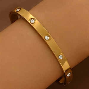 <span class=keywords><strong>Bracelet</strong></span> en <span class=keywords><strong>acier</strong></span> <span class=keywords><strong>inoxydable</strong></span> plaqué or 18 carats, motif fleur, étanche, anti-décoloration, serti de diamants, trèfle à quatre feuilles étoilé, bijoux pour femmes - Product Image 3