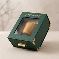 Boîte cadeau rigide de luxe personnalisée avec fenêtre et coins métalliques dorés pour l'emballage de pots de bougies parfumées