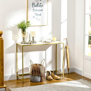 HOMCOM Mesa de Consola para Entrada en Acero y Vidrio Templado, 100x35,5x80cm, Blanco y Dorado - Product Image 2