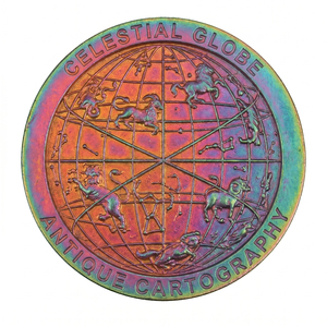 Moneda Conmemorativa de 1 oz de Cobre Fino .999, con Diseño de Globo Celeste, Pirámide de Ángeles, Mapa Estelar y Patina Arcoíris, Estilo Cartografía Antigua - Product Image 1