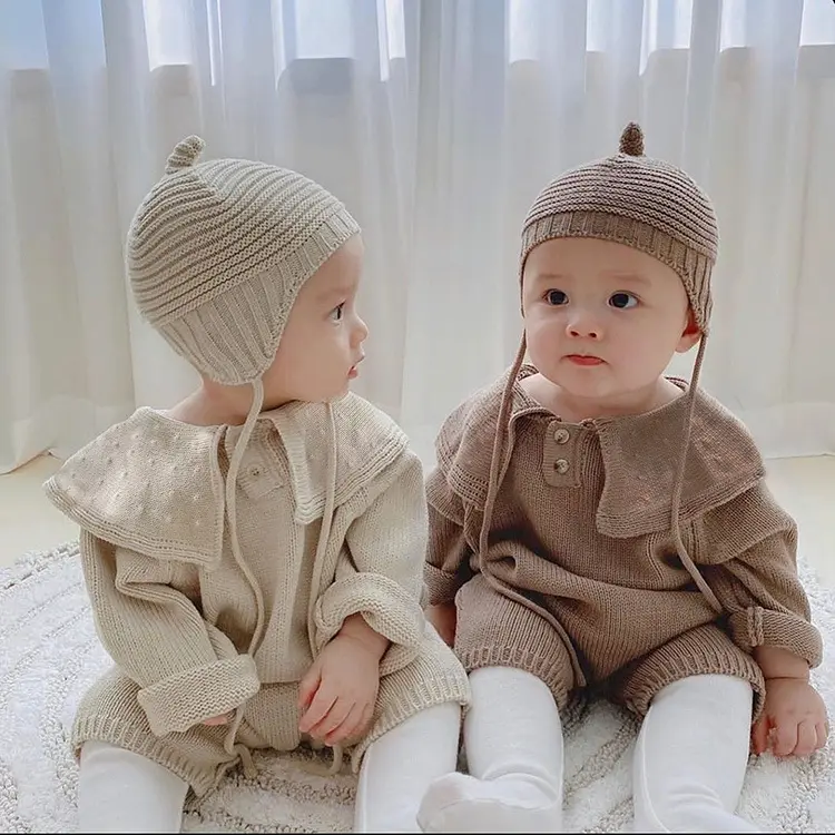 Winter große Revers Baumwolle Pullover Furz Wrap Baby lange Krabbel anzug Baby Jungen Mädchen Strick Stram pler Strick Jumps uit für Baby