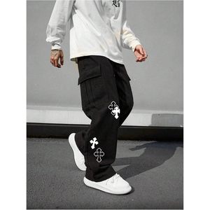 FOXA Men's Cross Graphic Baggy <b>Cargo</b> Pants Drawstring Waist Wide Leg Sweatpants Streetwear 100% Cotton Breathable - Product Image 4