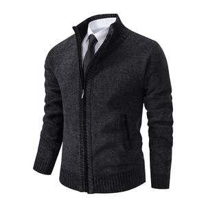 <span class=keywords><strong>Pull</strong></span> en maille personnalisé avec logo, mode automne-hiver, vente en gros, cardigan uni, noir, fermeture éclair, unisexe, vestes pour hommes, cardigan - Product Image 2