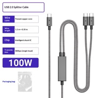 Kabel Data Tipe-C 2-in-1 PD100W/140W Pengisian Cepat Distribusi Arus Cerdas Dual-Port Cangkang Aluminium Terjalin