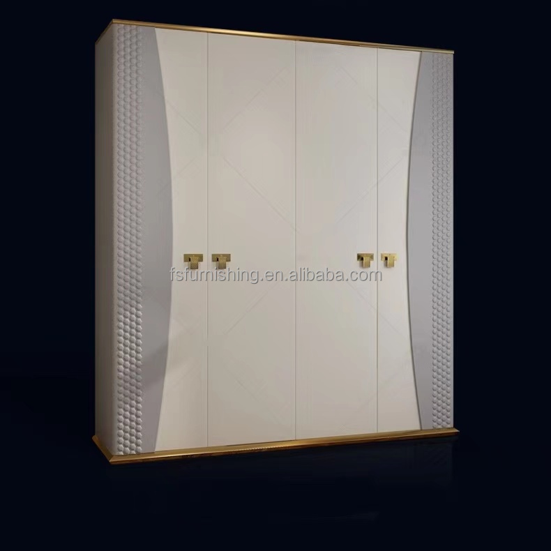 FO1104 Luxury leather veneered contemporary bedroom furniture modern 4 door Wardrobe