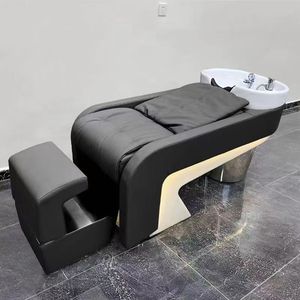 Sillón de Lavado de Cabello Moderno Color Beige, con Asiento de Cuero PU y Taburete, para Salón de Belleza - Product Image 6