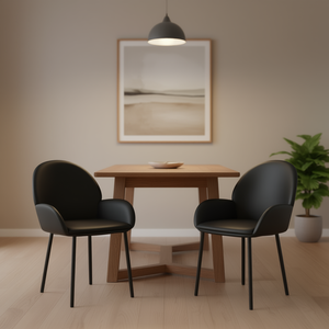 Chaises de salle à manger en similicuir noir, pieds en métal rembourrés modernes, ensemble de 2 meubles pour la maison - Product Image 2