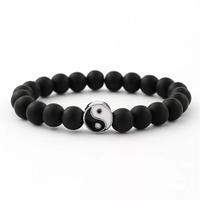 Bracelet de couple porte-bonheur en pierre volcanique noire style chinois Yin Yang Bagua Tai Chi Feng Shui, perles Wowei, vente chaude