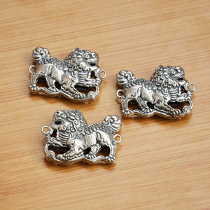 Pendentif Qilin en argent Three-Seven 32x24x8mm, double anneau, accessoire de bijouterie DIY, style ethnique, couleur argent antique - Product Image 4