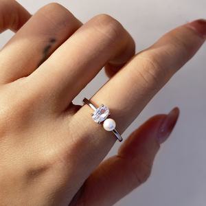 แหวนมินิมอลประดับเพชร CZ ชุบทอง 18K ประดับมุกเซอร์คอน สำหรับผู้หญิง ของขวัญเครื่องประดับ - Product Image 4