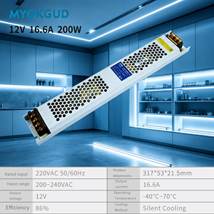 Transformadores de Iluminación LED Ultrafinos de 200W, Fuente de Alimentación Conmutada de 12V 16.6A para Tiras LED de Voltaje Constante DC - Product Image 2