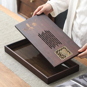 Bandeja de té de bambú con diseño de loto y filtro de cobre para un drenaje rápido, bandeja de té simple y fácil de usar para el hogar. - Product Image 1