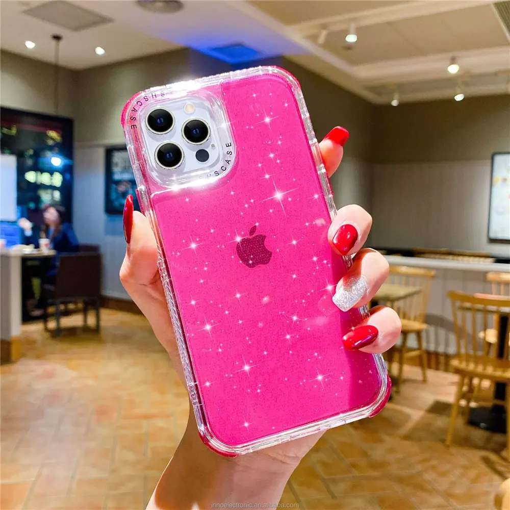Bling PC+TPU Multi Layers Shockproof Cover for iPhone 12 11 Pro Xr Xs Max,Glitter Clear Heavy Duty Phone Case for iPhone 13
