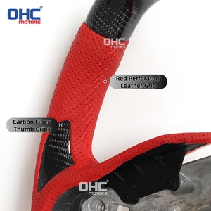 Volant sport en fibre de carbone pour <span class=keywords><strong>Dodge</strong></span> <span class=keywords><strong>Challenger</strong></span> Charger Durango Hellcat 2015-2025 en cuir rouge avec poignée ergonomique – Entrepôt USA - Product Image 3
