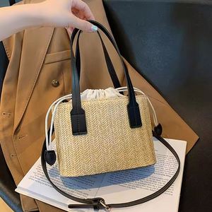 Women's 2024 Spring Woven Handheld <b>Tote</b> <b>Bag</b> Single Strap Portable Crossbody Vacation <b>Bag</b> with Polyester Lining - Product Image 3