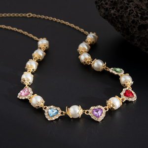 Y2K Incrustation Coloré Acrylique Gemme Pêche Coeur Imité Perle Colliers Charmes Rue Accessoires dans Le Cou De Mode Bijoux Cadeaux - Product Image 4