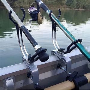 Soporte de caña de pescar de doble uso con diseño innovador de abrazadera ampliada y ajuste de 360 grados para embarcaciones, muelles, pontones y canoas - Product Image 2