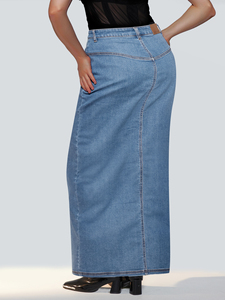 Robes en jean amples à fente avant Maxi, style vintage, effet usé, pour femmes, mode, délavées, OEM, jupes féminines - Product Image 2