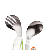 Nouveau produit, design mignon de dessin animé, sans BPA, fourchette et cuillère en silicone, acier inoxydable 304, ensemble de couverts pour enfants, bébés
