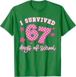 T-shirt à col rond pour garçons et filles, motif « J'ai survécu à 67 jours d'école », drôle, 67 enseignants, étudiants, Meme, MOQ=1, livraison gratuite, haut - Product Image 3