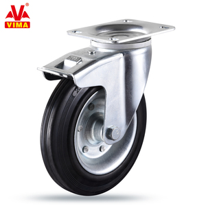 VIMA 8 Inch castors Premium Rubber Wheel Industrial Caster Wheel with Brake for Waste Bin