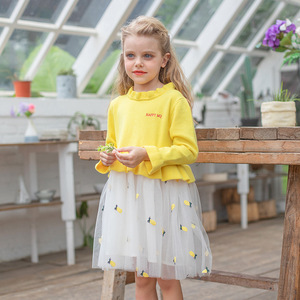 Venta al por mayor otoño niños ropa suave amarillo de manga larga de punto de malla de pompadour <span class=keywords><strong>boutique</strong></span> vestido de niña - Product Image 2