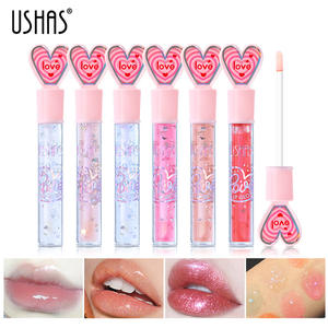 USHAS Liquid Lip Gloss Red Glitter Shiny Layered Lipstick con espejo Efecto de agua Love Mirror Water Mouth Lip Glaze - Product Image 3