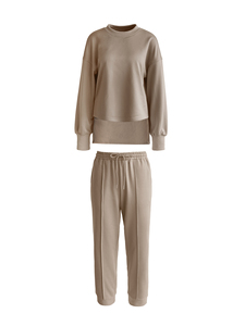Ensemble de vêtements de détente beige modeste, haut à col haut et manches longues, pantalon large, vêtements islamiques décontractés en polyester uni pour le quotidien et le Ramadan - Product Image 5