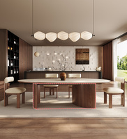 Table à Manger Ovale en Bois Antiqué Style Rétro Nordique Français Noyer et Ensemble de Chaises pour Restaurant et Cuisine
