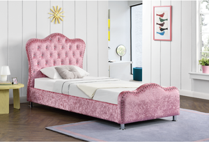 Tapicería de doble tamaño para niña, cama de tela sintética de color rosa, tapizada con botones suaves, barata - Product Image 2