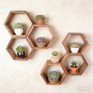 Étagère murale durable pour salon, étagère de rangement décorative pour chambre à coucher, artisanat en bois pour la maison, ensemble d'étagères hexagonales en bois - Product Image 1