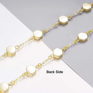 Bracelet hexagonal en or 14 carats pour femmes, finition brossée, breloques avec pierres CZ, chaîne délicate, fermoir à ressort réglable, bijoux - Product Image 5