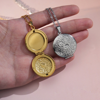 Collier Pendentif Double Face Texturé Porte-Photo pour Femme, Couleur Or, Médaillon Cœur, Ras-du-Cou Fleur, Cadeau Couple