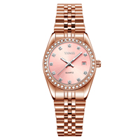 Jam Tangan Wanita Quartz YHMEI Baru dengan Tali Stainless Steel, Tahan Air, Dial Klasik, Fungsi Lampu Malam, untuk Kegunaan Sehari-hari